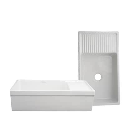 Whitehaus Lrg Rvrsbl Sink W/ Integral Drainboard And 2-1/2 Lip On Both Sides, Wht WHQD540-WHITE